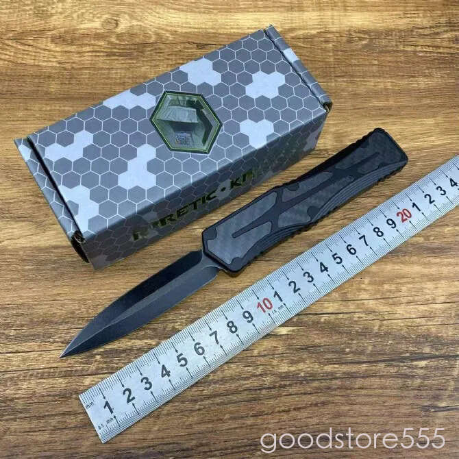 Heretic Giant OTF fixed blade knife D2 pocket knife Black Blade Aviation couteau Aluminum Carbon Fiber Handle Outdoor Camping Tool