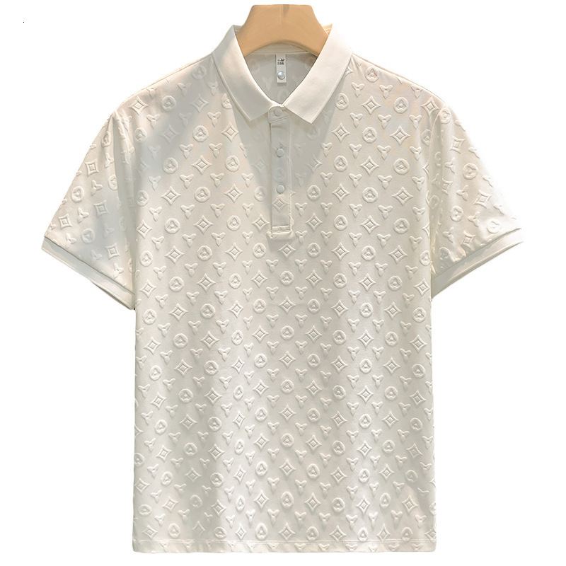 New Men's Short Sleeved T-shirt For Summer 2026, Fashionable And Luxurious Jacquard Casual Slim Fit Youth Lapel Top