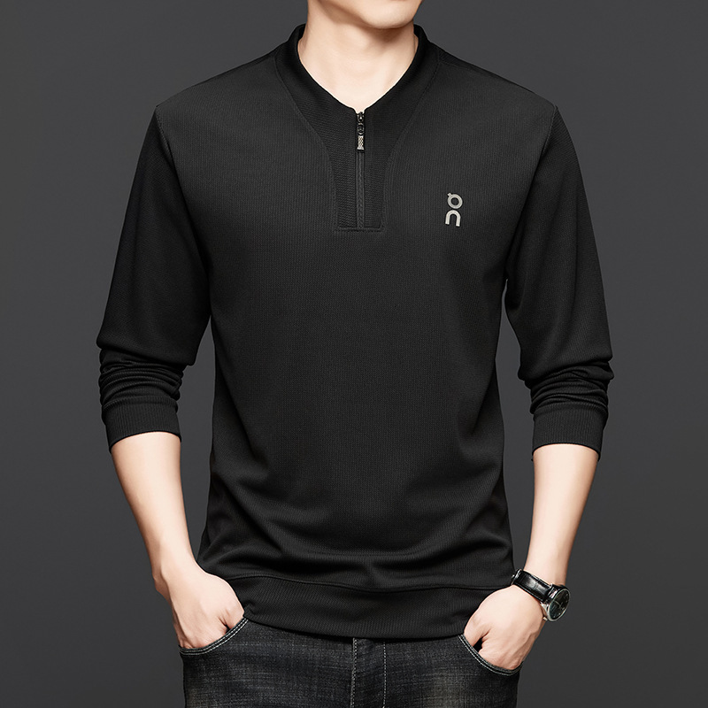 2026 Hot Selling Men's Long Sleeved Sportswear Autumn Fashion Zipper Round Neck Top Fashion Basic Shirt Men's Long Sleeved T-shirt