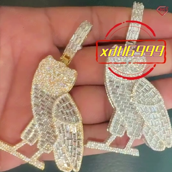Luxury Mossanite Pendant Hip Hop 925 Sterling Silver Iced Out Baguette Owls Men Vvs Custom Moissanite Pendant