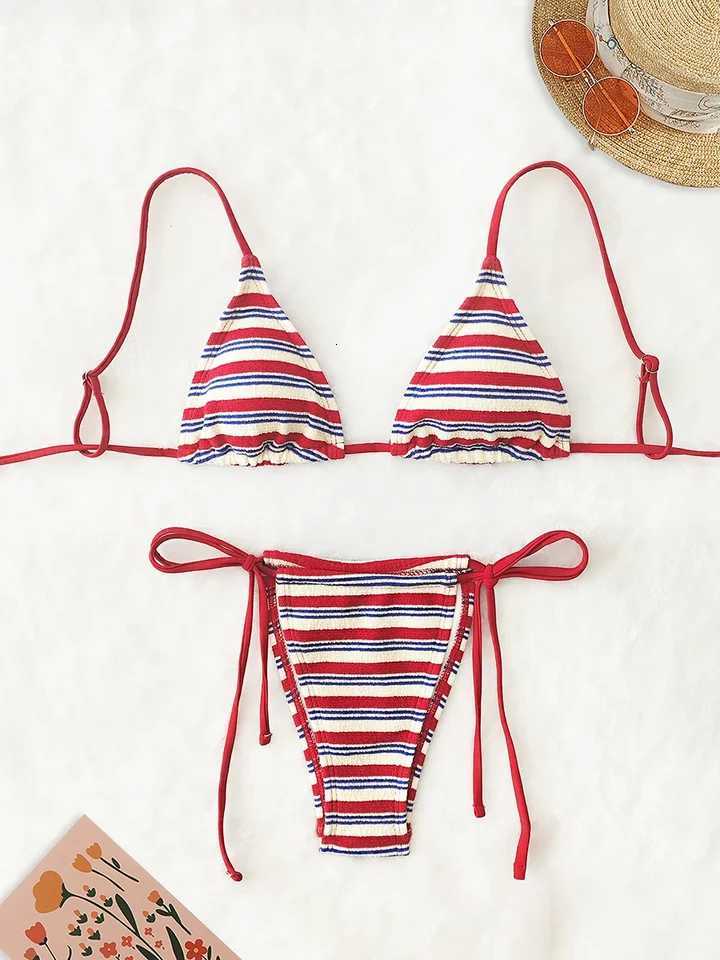 Womens Sexy Push-Up Two-Piece Swimsuit 2025 Bathing Suit Micro Beachwear Stripe Bikini Set Swimwear Trendy MciroT260318