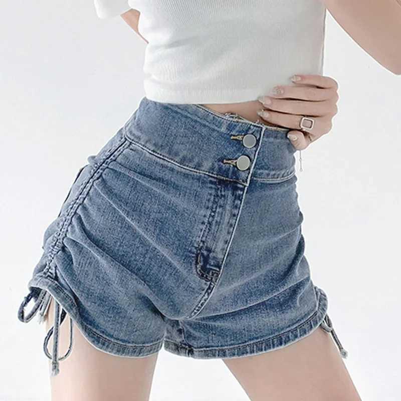 2026 Summer Ins Fashion Designer Women Jeans Lady High Waist Thin Blue Denim Shorts Female Chic A-Line Short Pants M260319