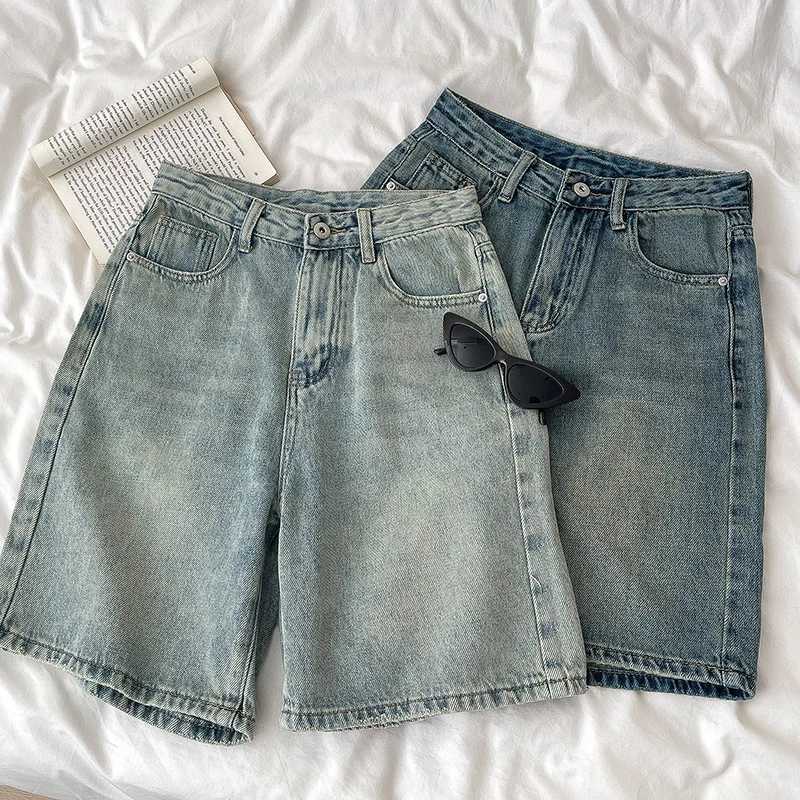 Retro Denim Shorts Women Summer High Waist Loose Wide Leg Straight Short Pants Versatile Casual Half Pants Female Streetwear M260319