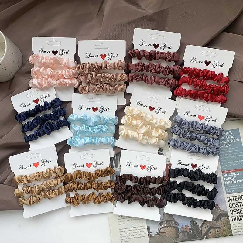 3PCS/Lot Luxury Brand Solid Color Satin Silk Hair Scrunchies For Women Simple Female Elastic Hair Bands Rubber Band Accessories H260319