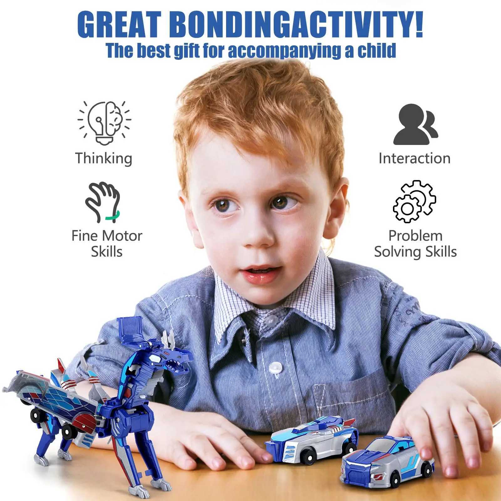 Magnetic 2-in-1 Transforming Car Toy for Kids Unicorn Dinosaur Robot DIY Impact Deformation Racing Educational Gift Y260319