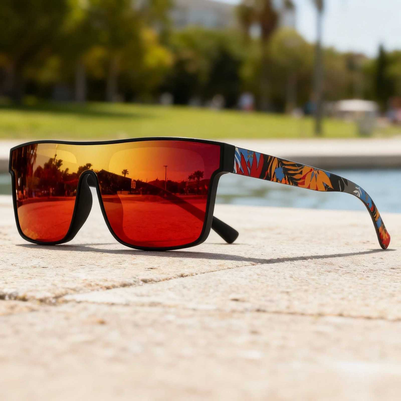 4PCS Classic Square Fashion Sports Sunglasses - Patterned Temples Unisex for Cycling Hiking Travel - Perfect Gift H260319 - view 3