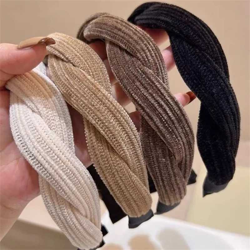 New Simple Wide Side Edge Fabric Hair Band Women Fashion Korean Retro Braided Headband Solid Knot Hoop Girls Hair Accessories H260319