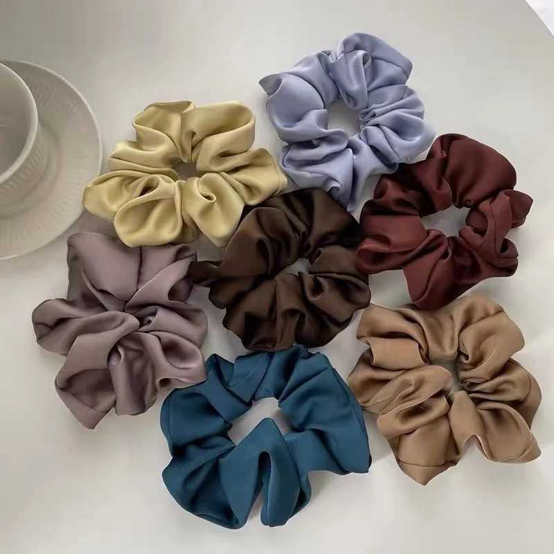 Elegant Silk Elastics Hair Band Solid Color Scrunchies for Women Girl Ponytail Holder Hair Rope Korean Hairband Hair Accessoires H260319