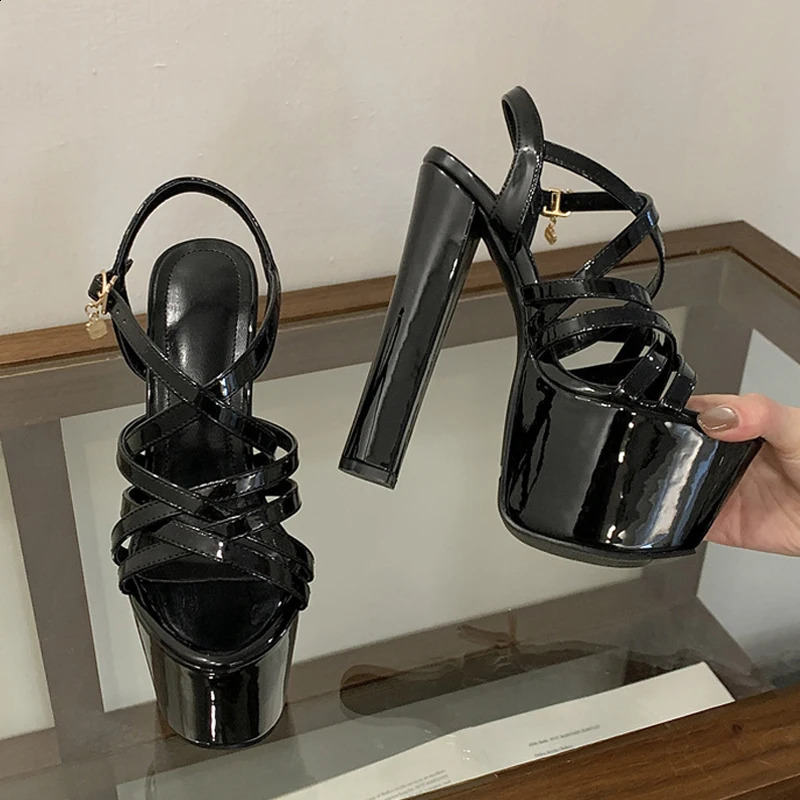 Liyke Runway Style 16CM Thick High Heels Platform Sandals Sexy Narrow Band Ankle Strap Open Toe Party Dress Women Shoes Apricot 260316