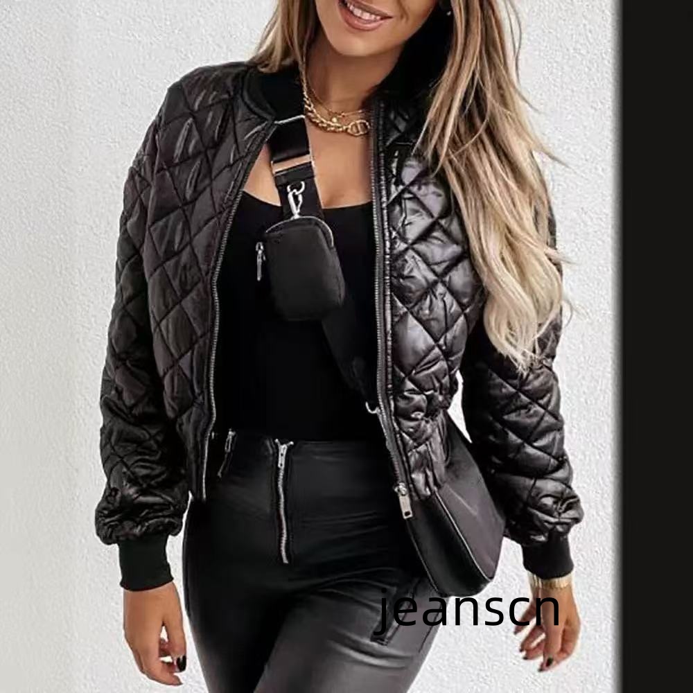 Womens Jackets Streetwear Woven Faux Leather Cropped Puffer Women 2024 Fall Winter Warm Long Sleeve Goth Motorcycle Bomber Coat Outwear