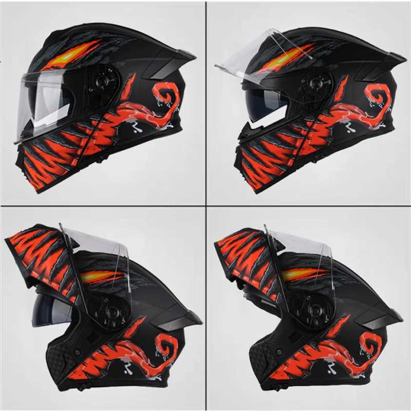 Uchoose DOT Approved Full Face Helmets Crash Motorbike Protective Gear Men Women Flip Up Helmet Motorcycle Double Sun Visor H260319