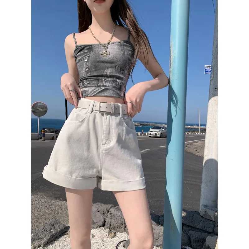 Vintage Cuffed A-Line Shorts Womens Casual Wide Leg Hot Pants Versatile Ladies Short Pants Stylish Retro Look M260319