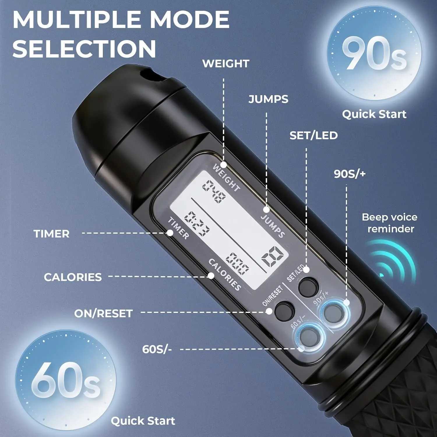Smart LED Jump Rope with Counter Adjustable Steel Wire for Home Gym HIIT Tracks Jumps Calories Time M260319
