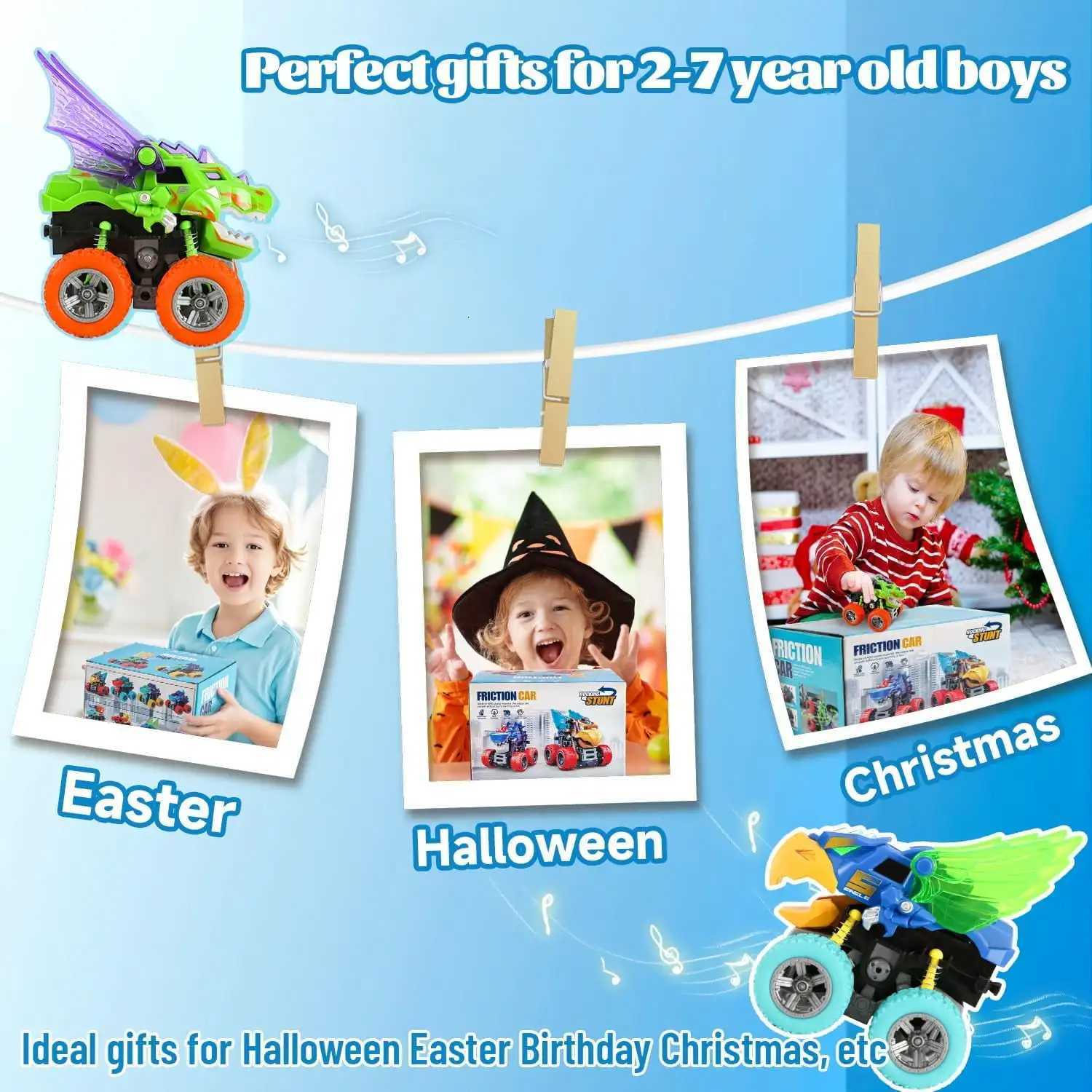 Childrens Dinosaur Toys - Light Up Monster Truck Pull Back Dinosaur Car Kids Interactive Toy Y260319