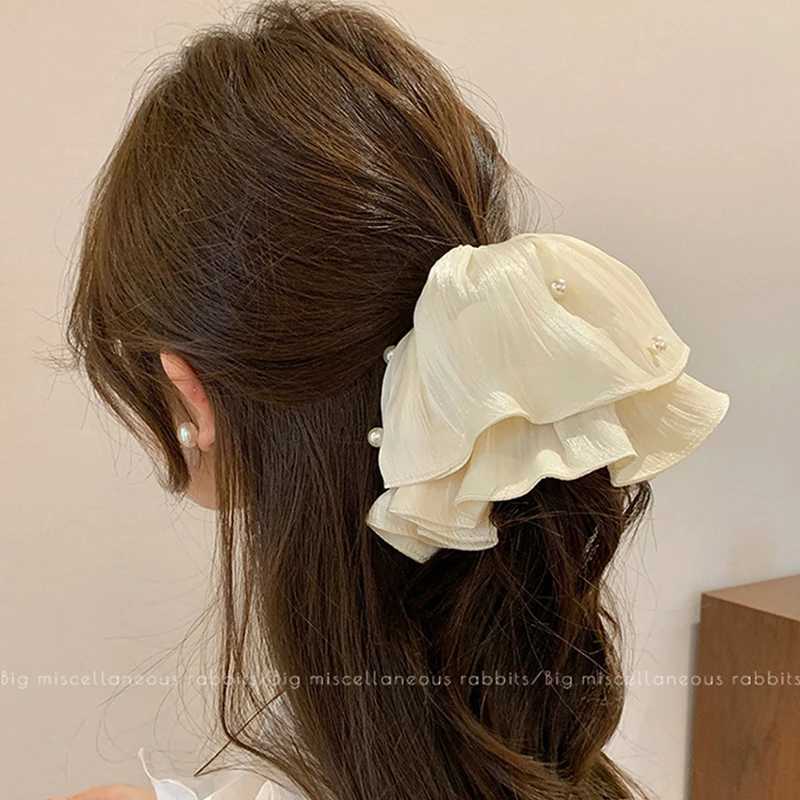 Elegant Pearls Smooth Ribbon Large Intestine Scrunchie For Women Girls Sweet Hair Ornament Hair Tie Hair Band Hair Accessories H260319