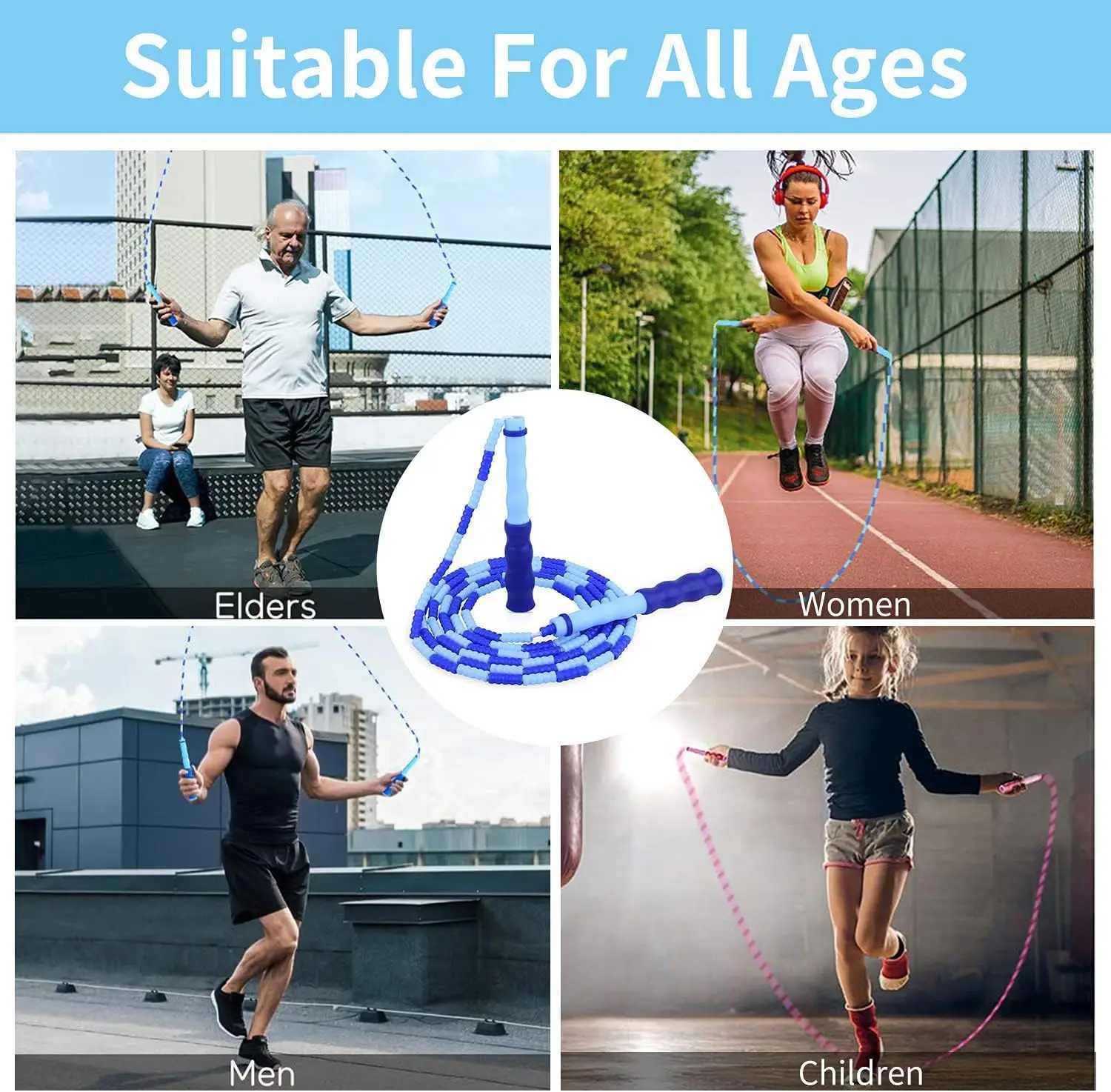 Adjustable Tangle-Free Beaded Jump Rope for Kids Men Women - 92 Feet Fitness Skipping Rope M260319