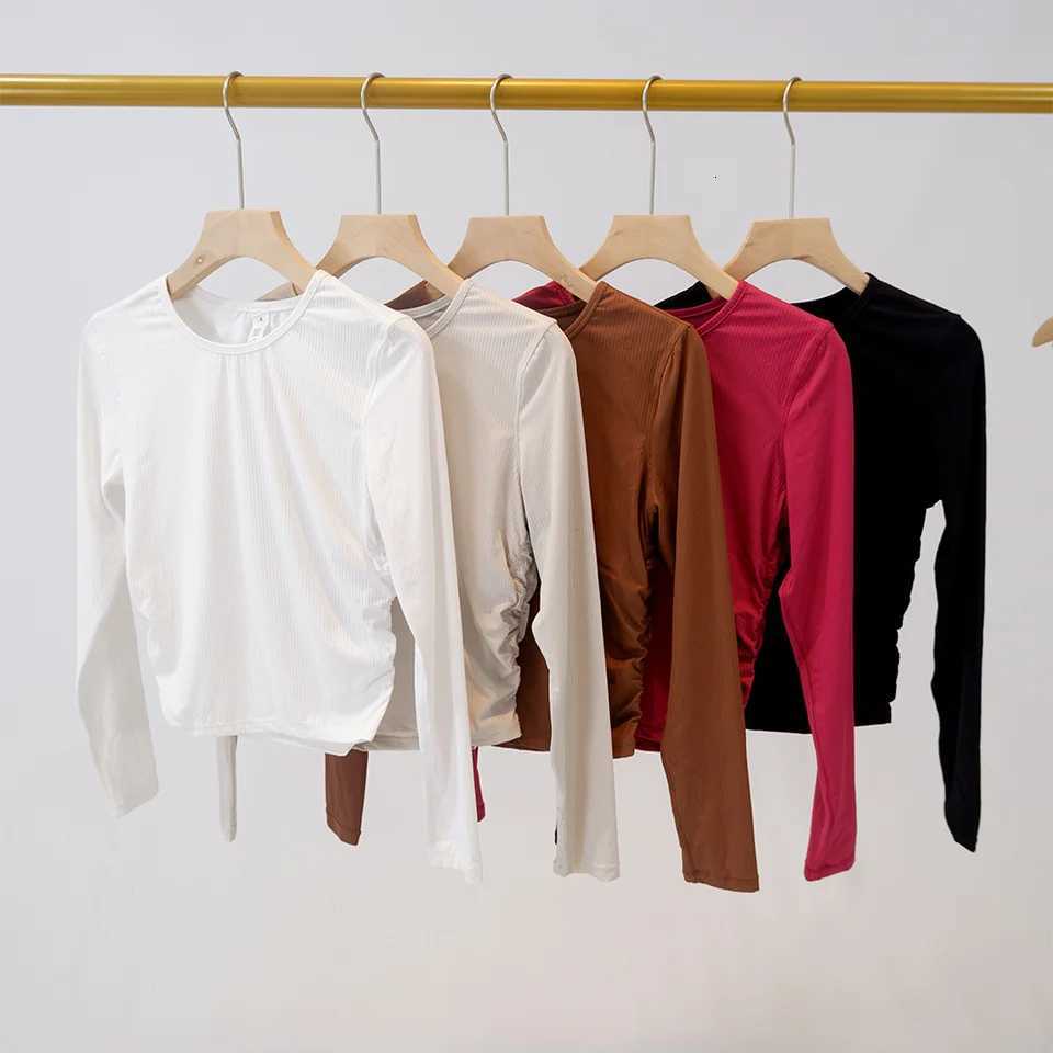 Womens New Slim Fit Waist-Cinching High Elasticity Ribbed Long Sleeve Breathable Comfortable Sports Fitness Yoga Top Z20260319