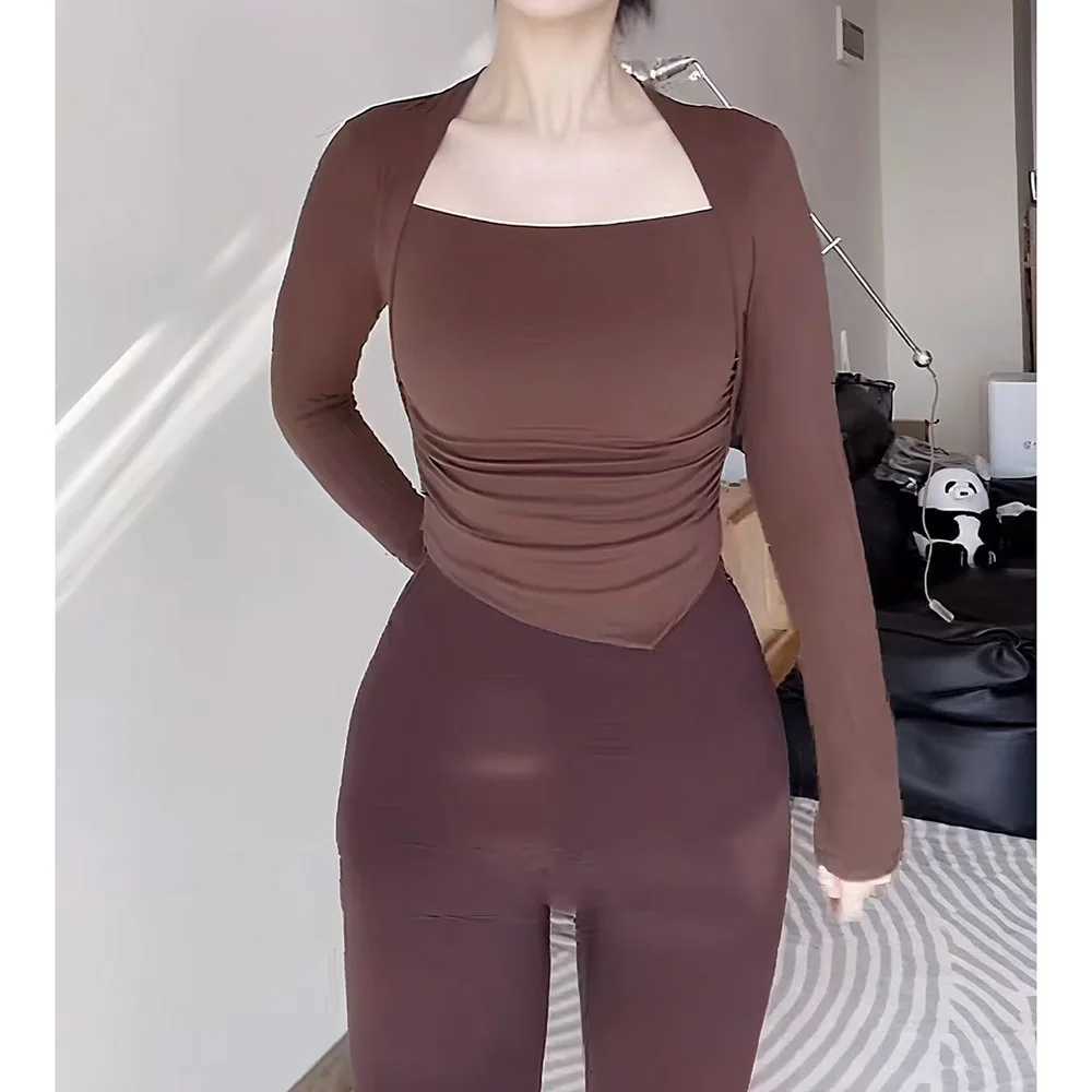 Fitness Chest Cushion Sports Top Women Long Sleeve Shirts Pra Speed Up Short Elegant Dance Yoga Clothes Small Waistband Gym Z20260319