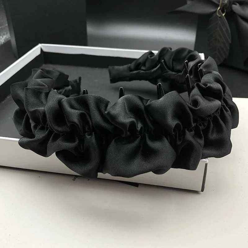 Black satin hairpin headband for women with high-end feel toothed anti slip high skull top external pressure headband H260319