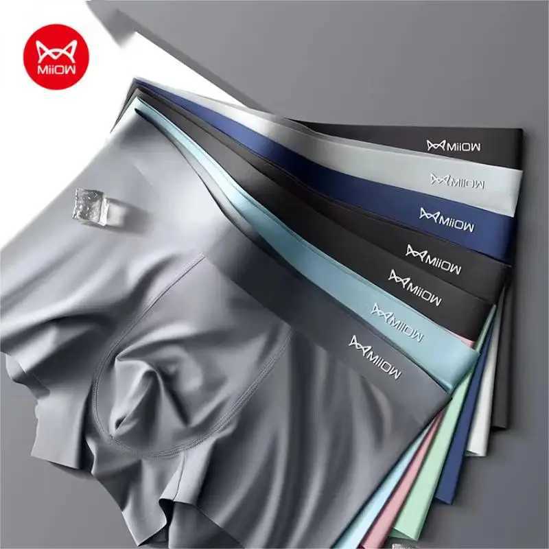 MIIOW 3Pcs Ice Silk Man Underwear Boxer Metal Fiber Antistatic Men Underpants Seamless Cut Hem Mens Panties Boxers Shorts Trunk D260319