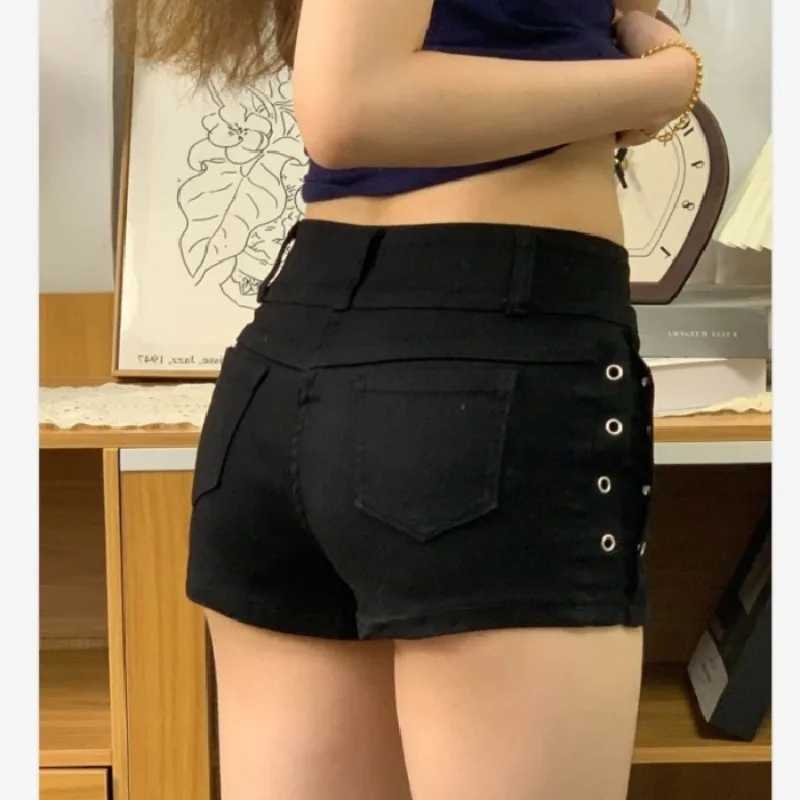 Y2K Womens Jeans Retro American Black Short Denim Pants High Waist Detail Slimming Butt Hugging Hot Summer Fashion pants M260319