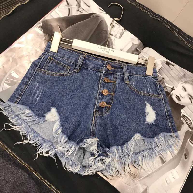 High Waist Tassel Broken Denim Shorts Women Summer Korean Version Raw Edge Wide Leg Loose Plus Size Jean Shorts Female M260319