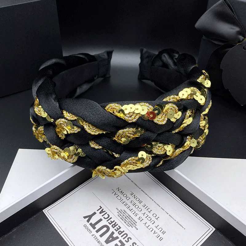 Light luxury fashion sequin hair clip headband for women with high skull top high-end feeling wide edge compression headband H260319