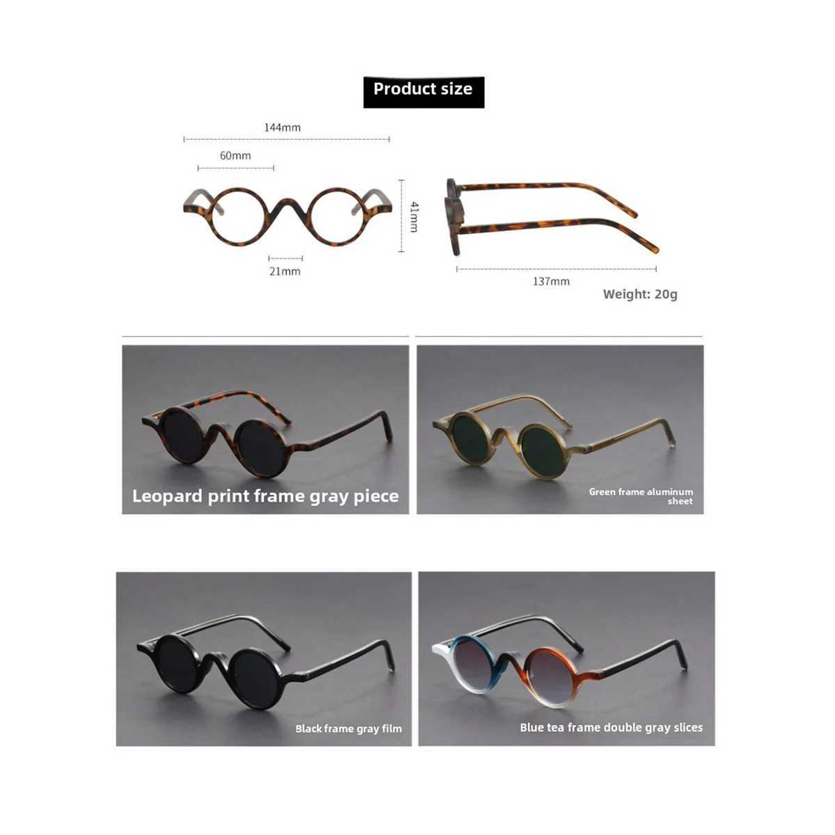 Peekaboo small frame round sunglasses for women vintage unisex TR90 retro polarized sun glasses for men acetate korean style H260319 - view 6