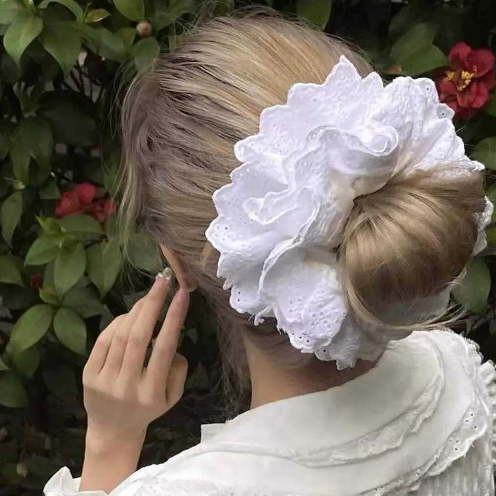Big Flower Lolita Scrunchies for Women Elastic Hair Bands Ponytail Holders Tie Solid Color Hair Hoop Scrunchy Girl Hair Ring H260319