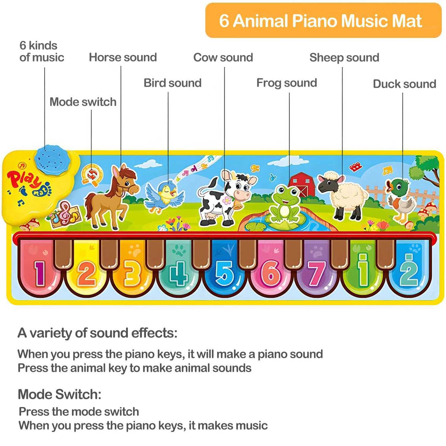 Musical Mats with Music Sounds Musical Toys Floor Piano Keyboard Mat Carpet Animal Blanket Touch Y260319