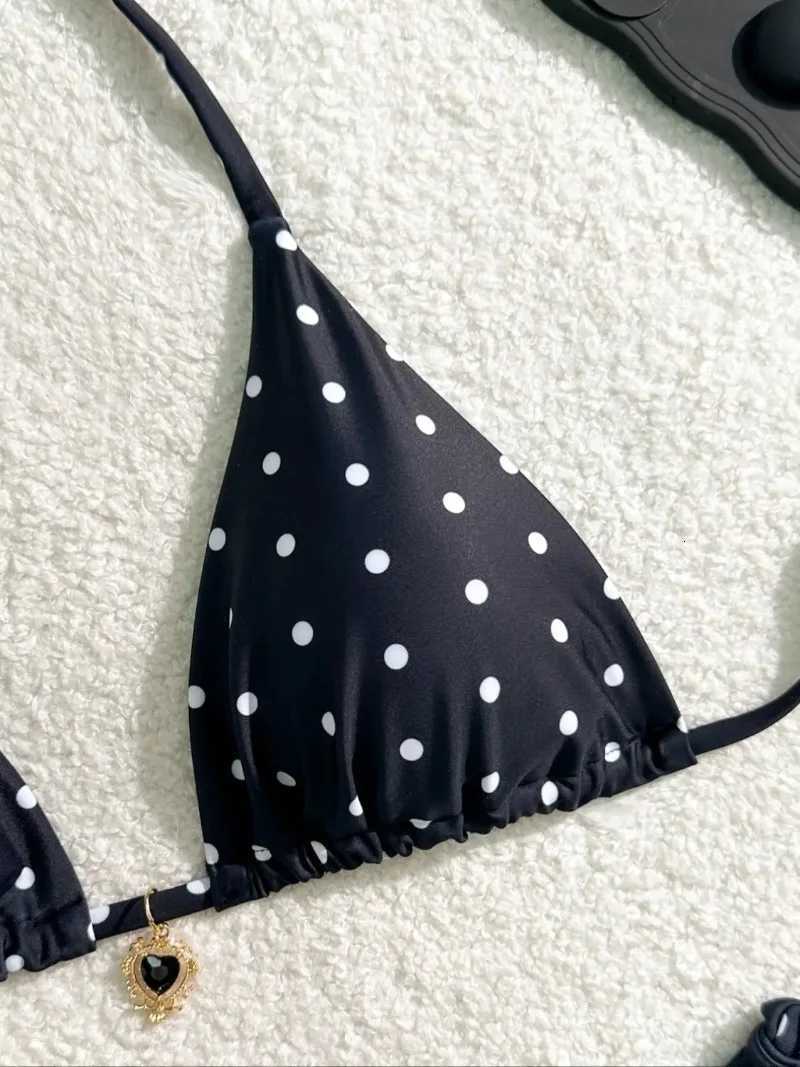 Sexy Bikini Set Black White Polka Dot 2 Piece Swimsuit for Women American Style Beach BikiniT260318