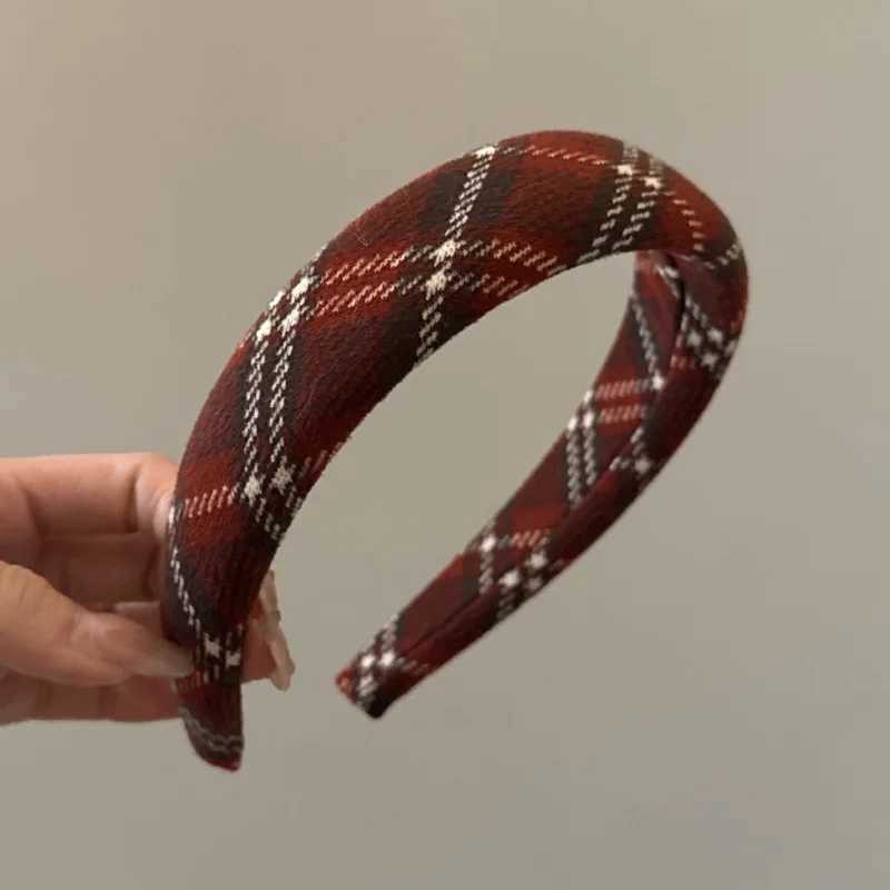 Retro red plaid headband wide brim New Year festival hair accessories no restraint H260319