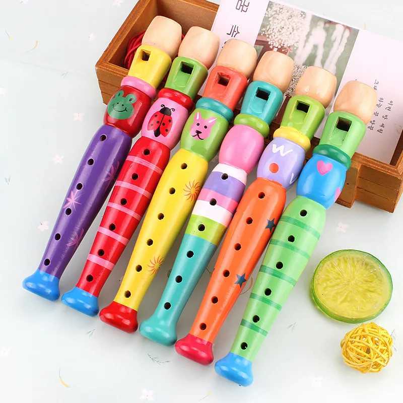2pcs Wooden Flute 20cm Colorful Children Music Instrument Trumpet Buglet Hooter Kids Educational Learning Musical Toys TMZ Y260319