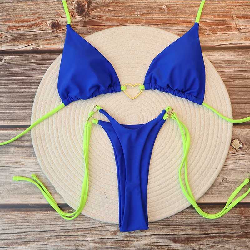 Womens Sexy Brazilian Bikini Set Halter Triangle Top Thong Bottom Two-Piece Swimsuit Heart Bathing Suit Summer Beach SwimwearT260318