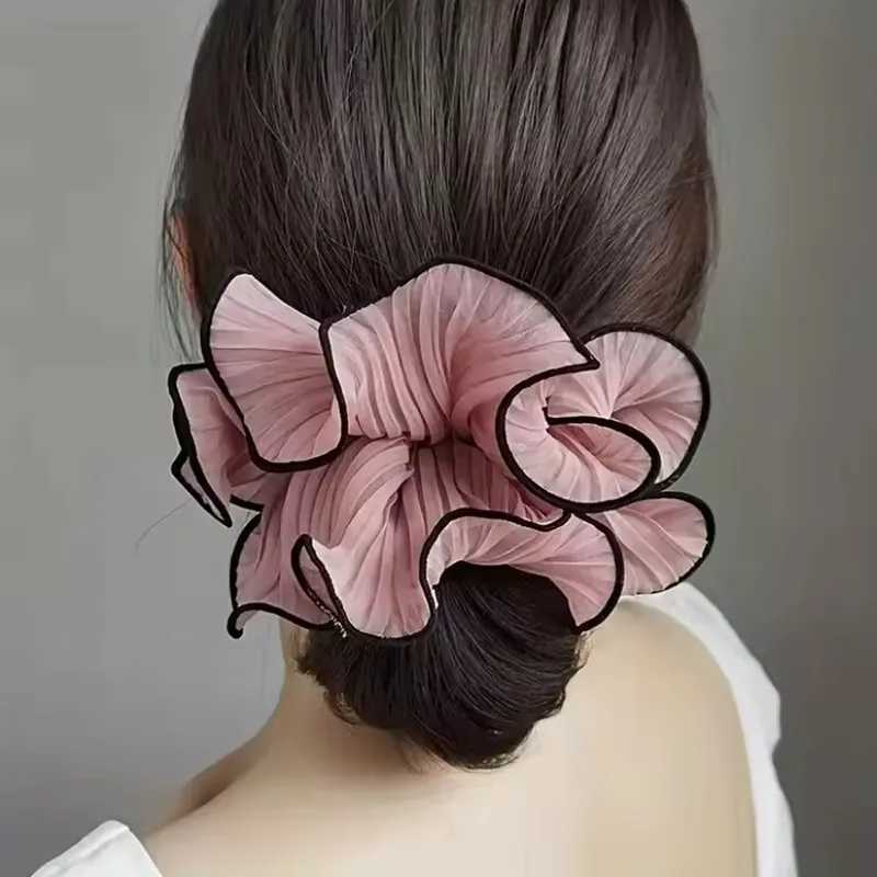 1/4Pcs New Korean Retro Folded Chiffon Oversize Scrunchies Women Sweet Temperament Fashion Exaggerated Hair Band Hair Accessorie H260319