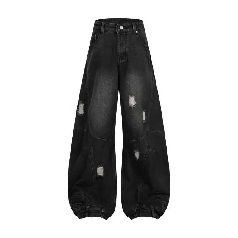 Autumn New Mens 98 Cotton Jeans American Y2k Streetwear Hole Patchwork Design Denim Pants Youth Straight Baggy Stretch Jeans M260319