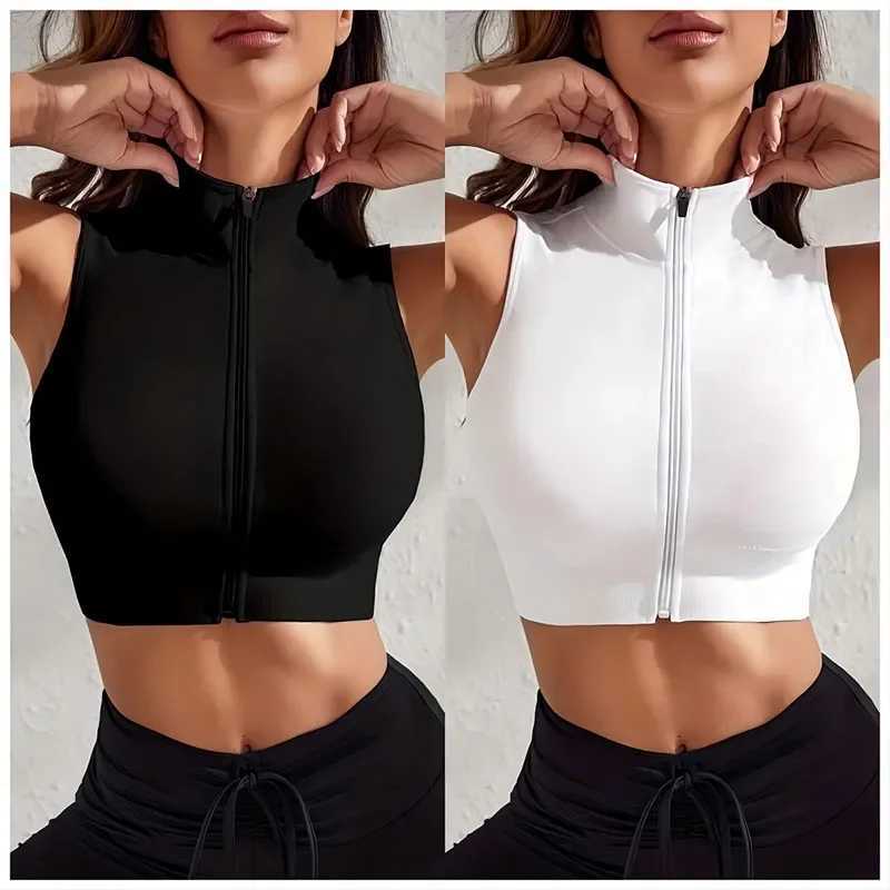 Womens 2-piece Set Close-fitting Breathable Sexy Yoga Zipper Exercise Fitness Vest Top Z20260319
