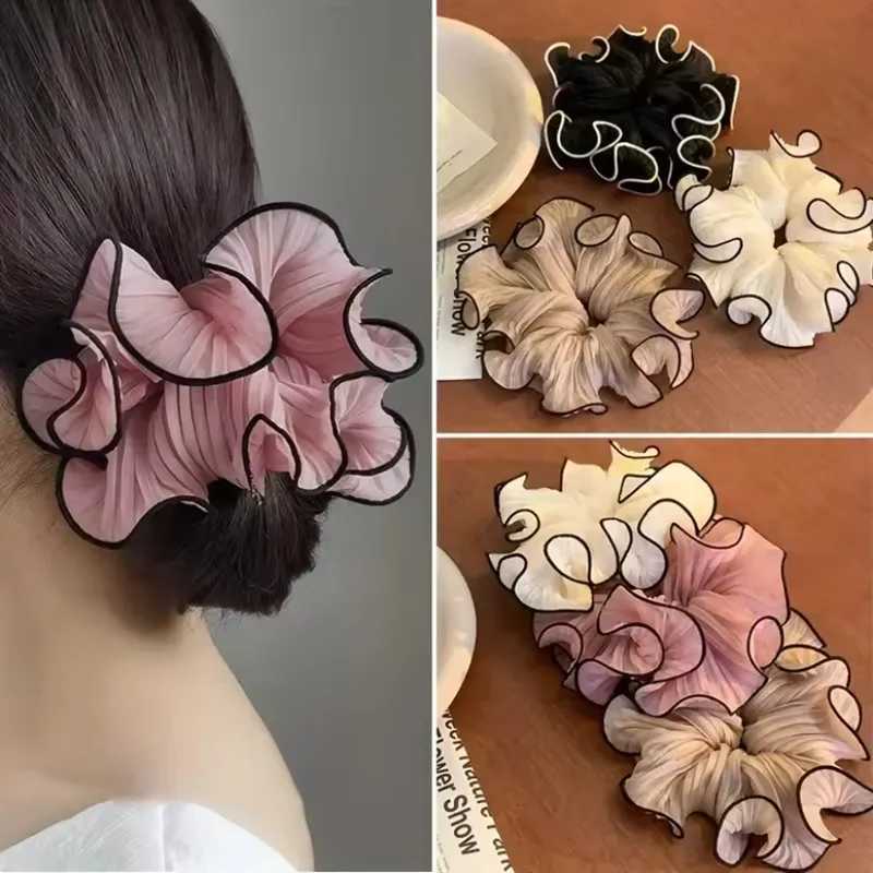 1/4Pcs New Korean Retro Folded Chiffon Oversize Scrunchies Women Sweet Temperament Fashion Exaggerated Hair Band Hair Accessorie H260319