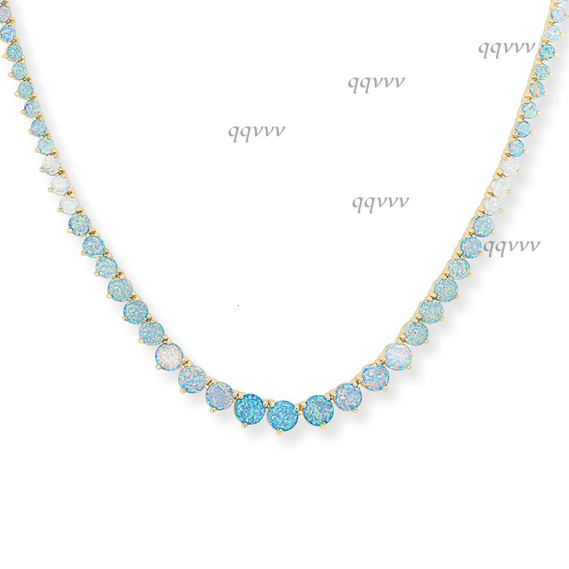 Gemnel Custom Quality Dainty Wholesale 18k Gold Plated Graduated Blue Opal Ombre Tennis Necklace