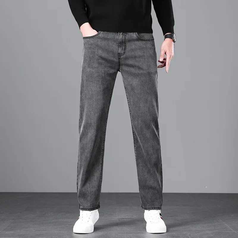 New Autumn Mens Fashion Baggy Jeans Gray Black Stretch Straight Classic Denim Trousers Male Versatile Comfortable Casual Pants M260319