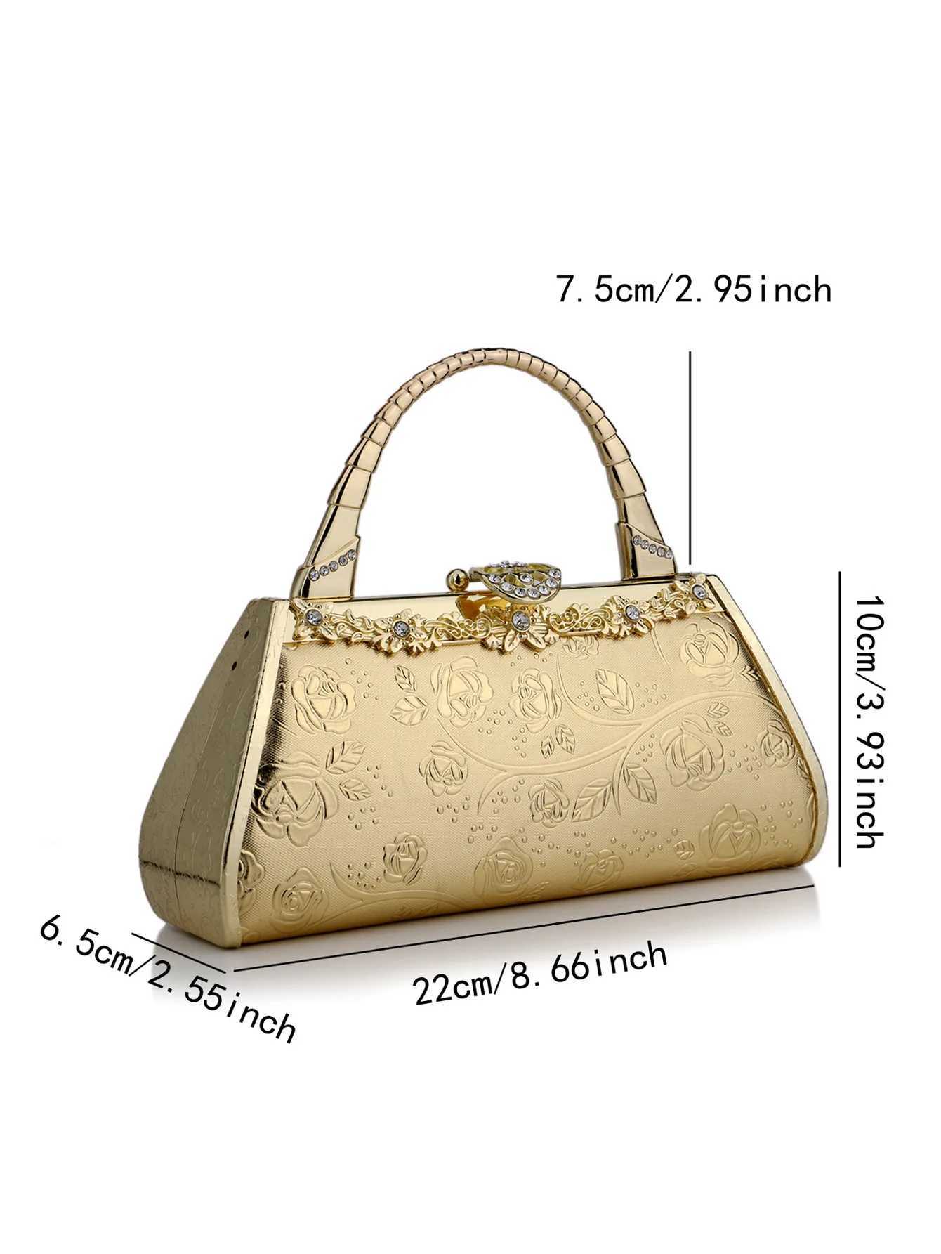 Golden Color Bucket Design Handle Evening Bags Metal Pearl Diamonds Glitter Clutch Bags For Party Wedding Girl Dress Purse W260319 - view 5