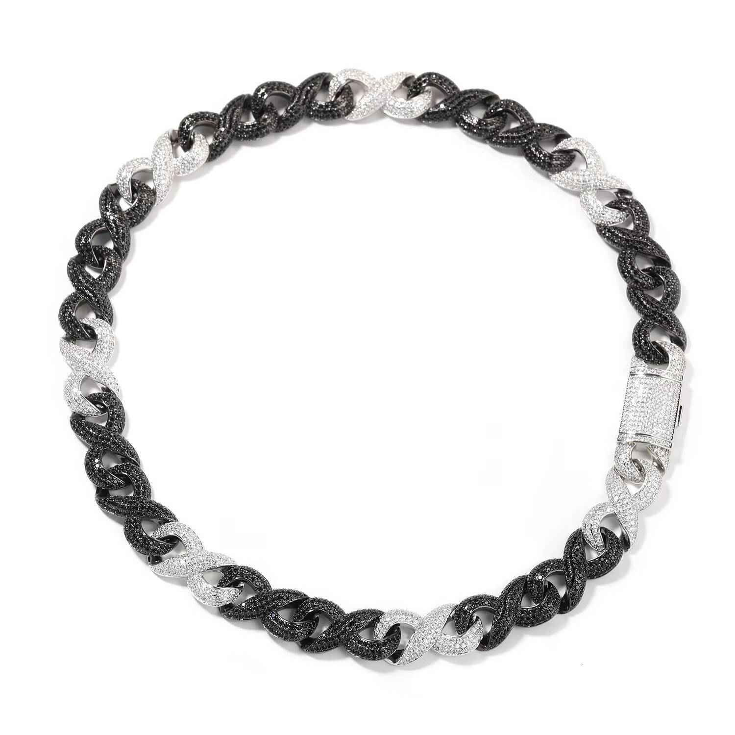 UWIN 2026 New Arrival 15mm Infinity Two Tone CZ Snake Chain Stylish Black and White Pave Diamond Circular Link Cuban Necklace
