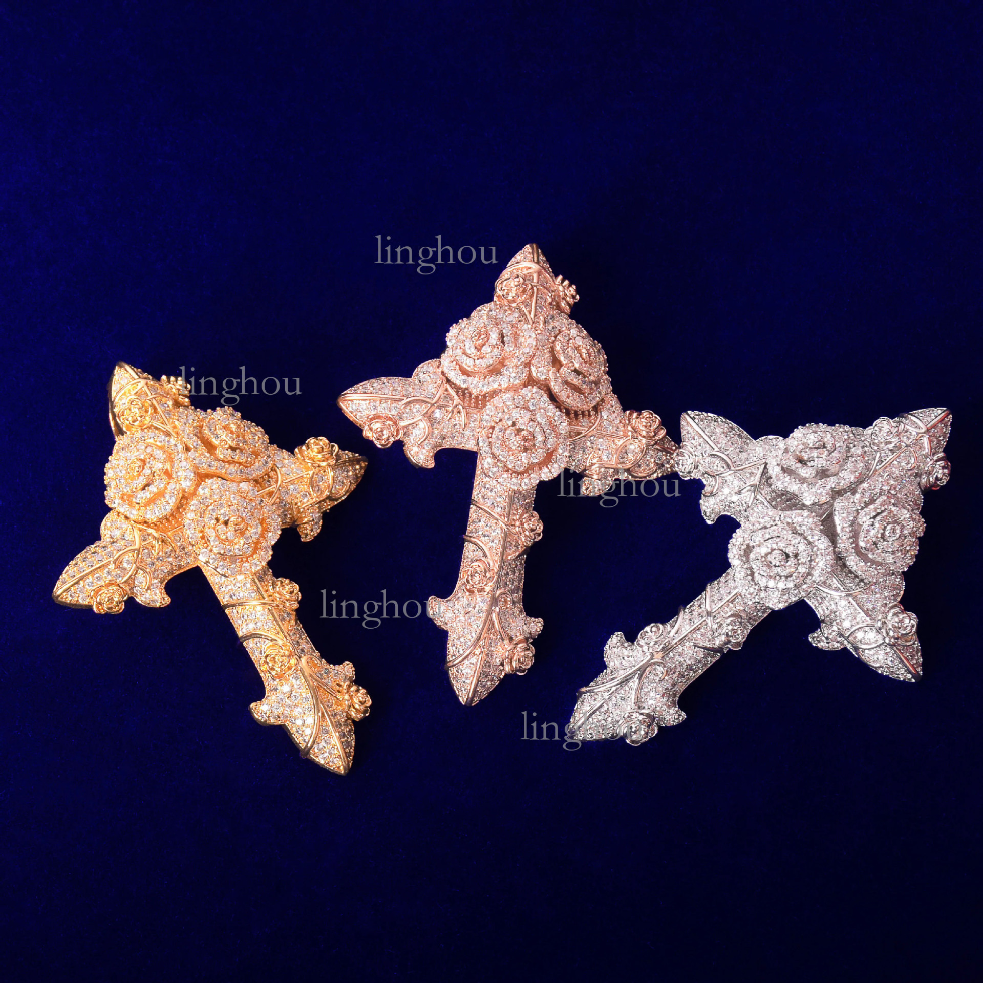 2026 Hip Hop Style Designer Necklace Luxury Brand Women's Fashion High End Rose Cross Pendant Necklace Men's Copper Inlaid Zircon Trendy Jew