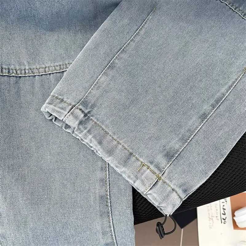 Loose Straight Long Pants Trendy Washed Men New Elastic Waist Spring Autumn Youth Popular Fashion Jeans Big Pocket Cargo Pants M260319