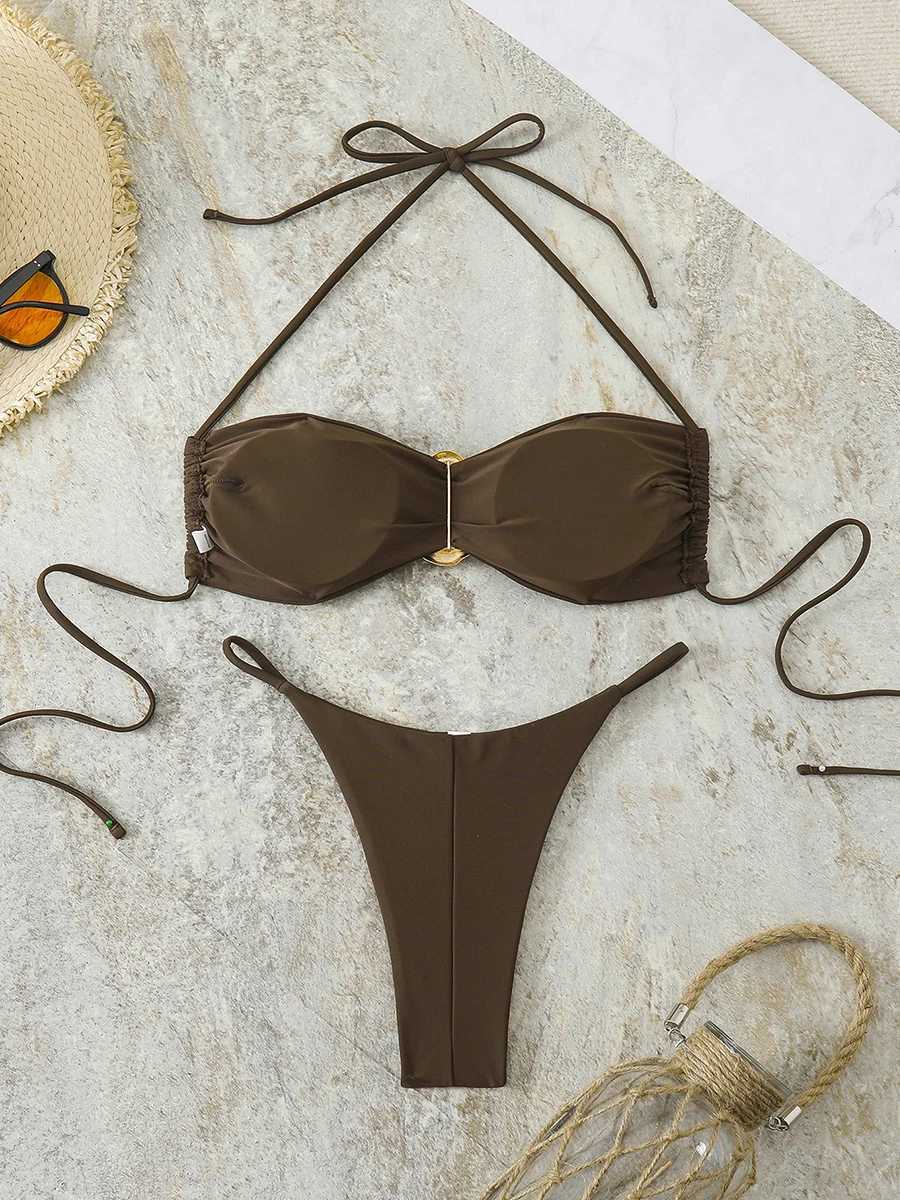 Sexy Bandeau Bikini Womens Swimsuit 2026 Two-piece Swimwear Thong Bikinis Set Female Bathing Suit Push Up Beach Swimming WearT260318