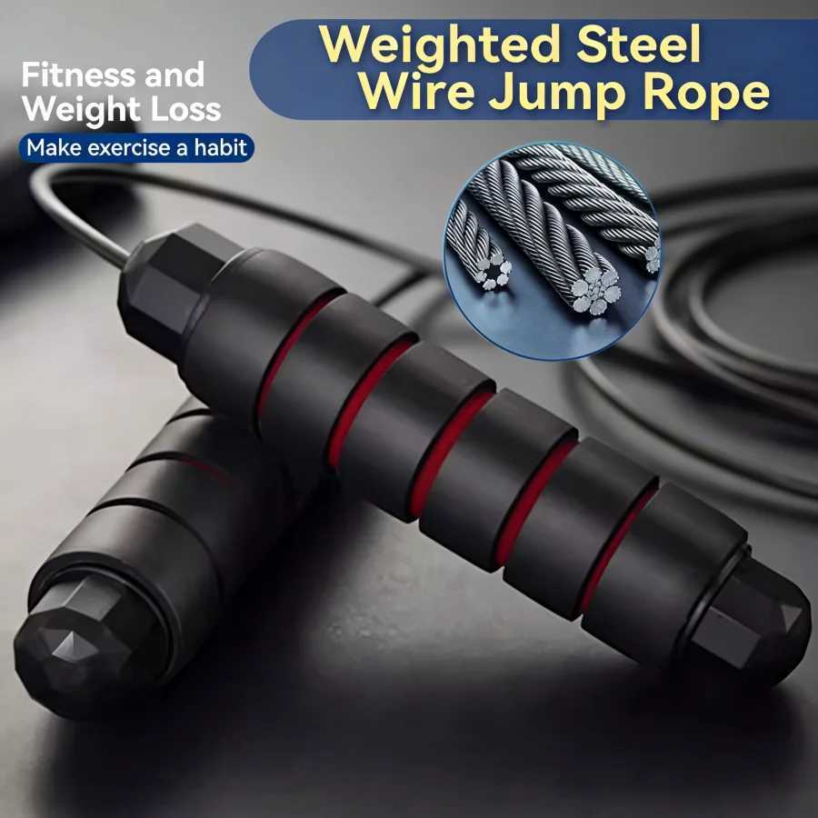 1Pc Black PVC Jump Rope Patented Design Bearing Steel Wire Skipping Rope with Breathable Handle for Fitness Exercise M260319