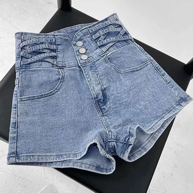 Summer Lady Chic Designer High Waist Jeans Hot Sale Female Thin Solid Denim Shorts Lady Ins Fashion Baggy Short Pants M260319