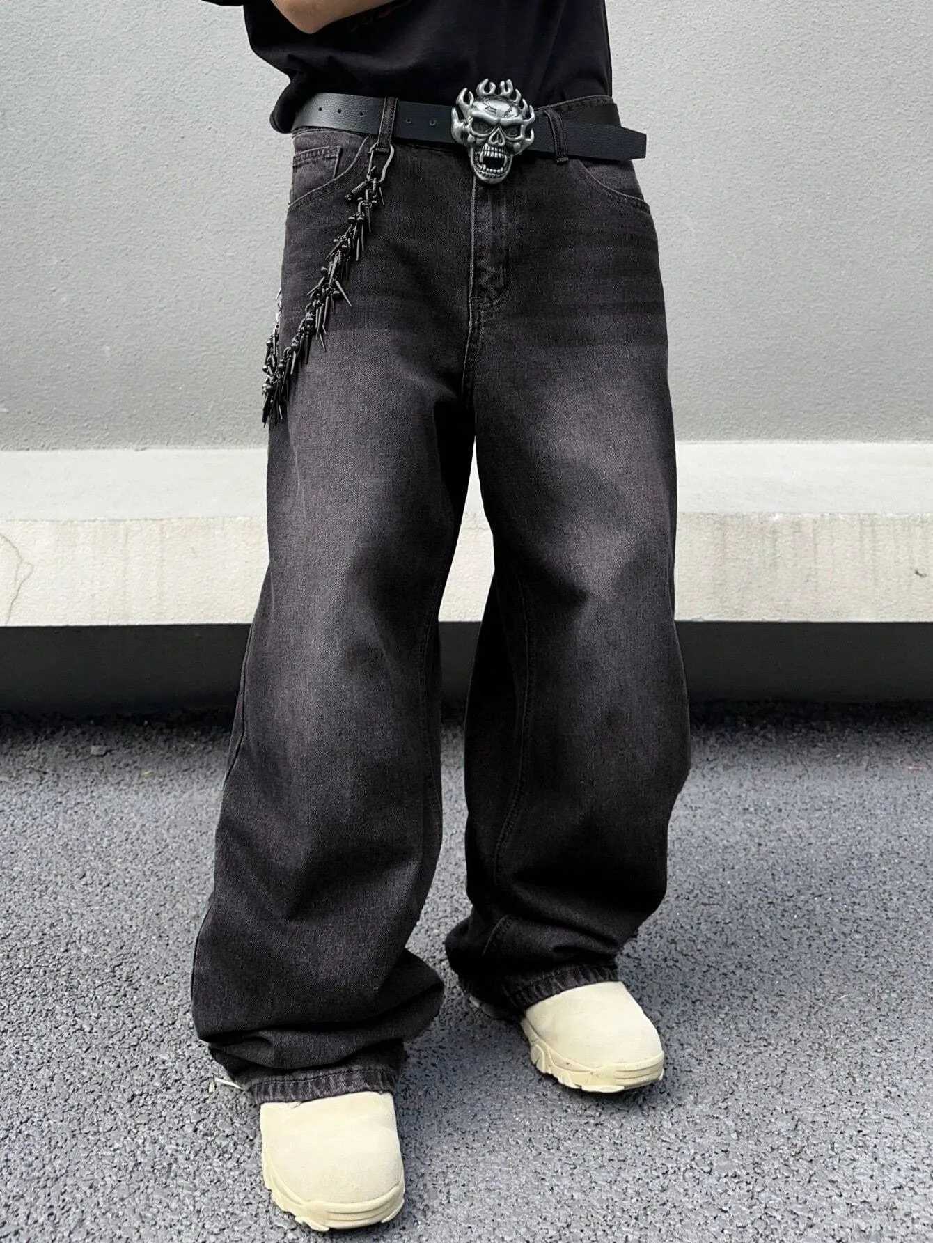 1Pc Mens Daily Travel Casual American Street Loose Jeans Black Light Blue Sea Blue Fashion Street Style Retro Lantern Jeans Denim Pants M260319