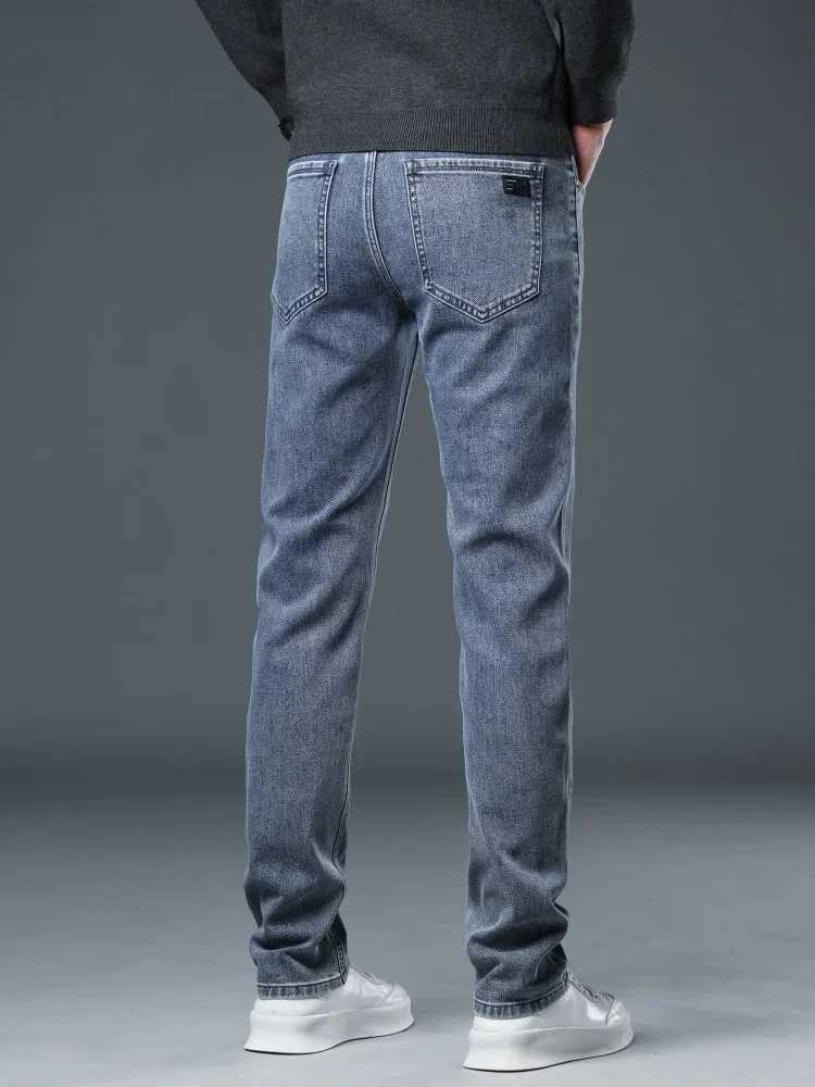 2025 New Autumn Mens Stretch Slim Jeans Straight Leg Casual Denim Trousers Male Business Classic Blue Gray BlaCK M260319