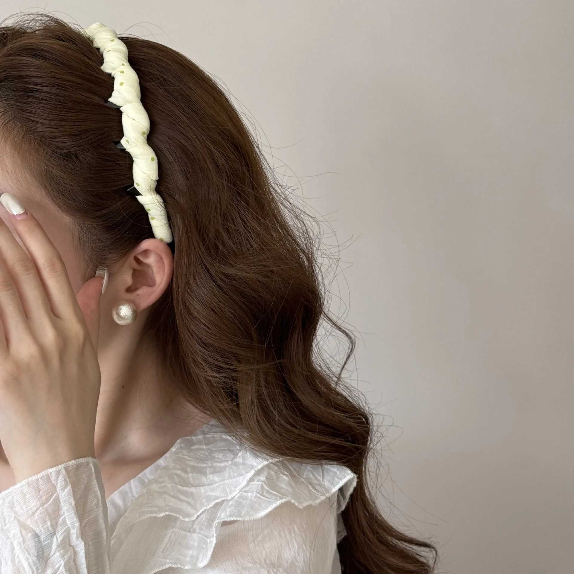 Polka Dot Hairband with Teeth Wavy Shape Wrapped Fabric Women Headband Fabric Wrapped Hairhoops Hair Bands for Women H260319